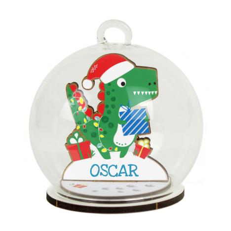 Personalised Wooden Dinosaur Christmas Glass Bauble £16.99